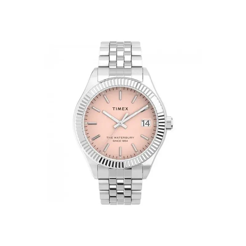 Reloj Timex Waterbury plata para dama, caratula rosa