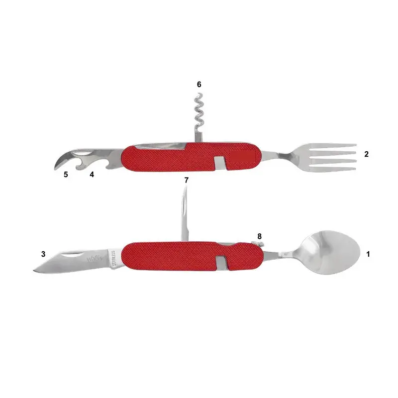 Cubiertos para campiSecurityo de acero inoxidable, dureza 48-52, rojo