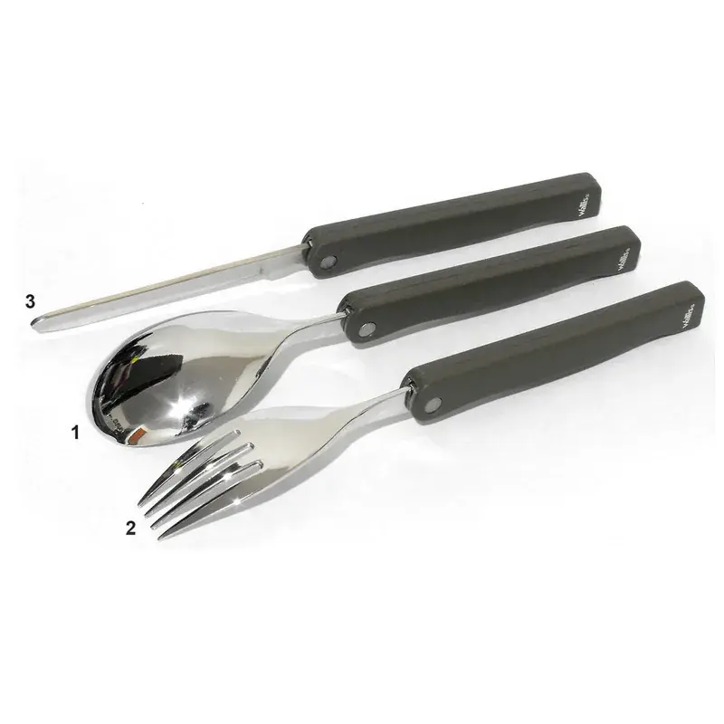 Cubiertos para campiSecurityo de acero inoxidable, dureza 48-52, gris