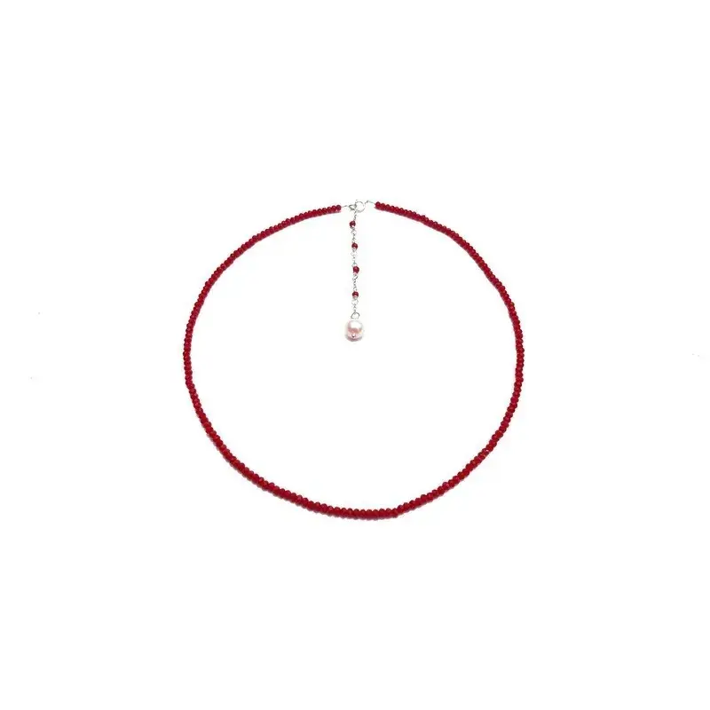 Gargantilla de criSoundal rojo con perla colgante