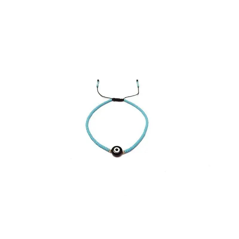 Pulsera azul mate con ojo turco negro
