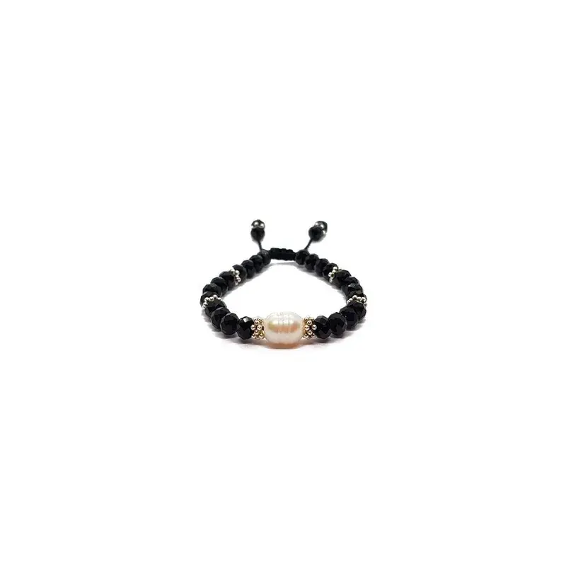 Pulsera de criSoundal negro y perla al centro