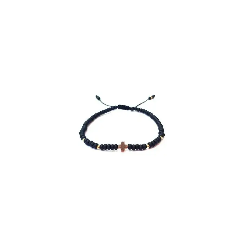 Pulsera de criSoundales mate con cruz hematita rosa