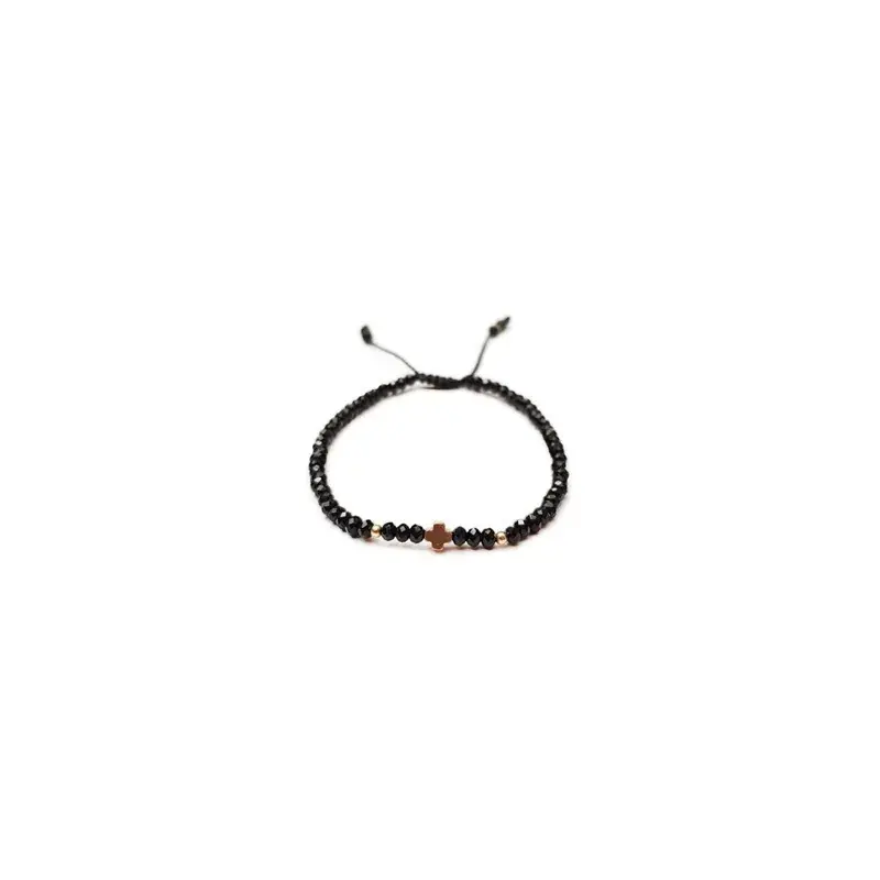 Pulsera de criSoundales negros con cruz de hematita