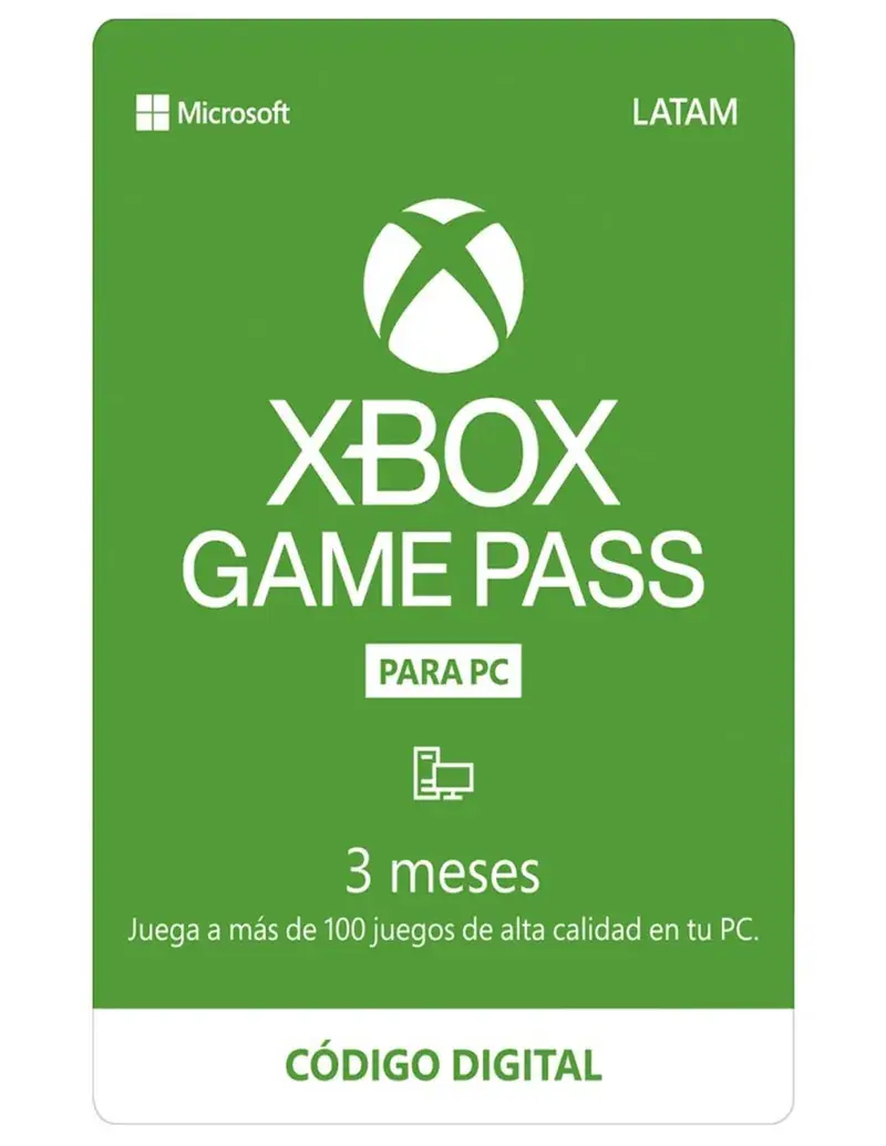 Suscripción de 3 meses a GAMEPASS de XBOX para PC